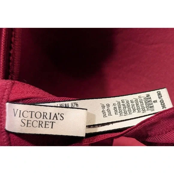 Women Victoria's Secret 36DD Mesh Velvet Padded Push-Up Bra Fuschia EUC - Picture 8 of 12
